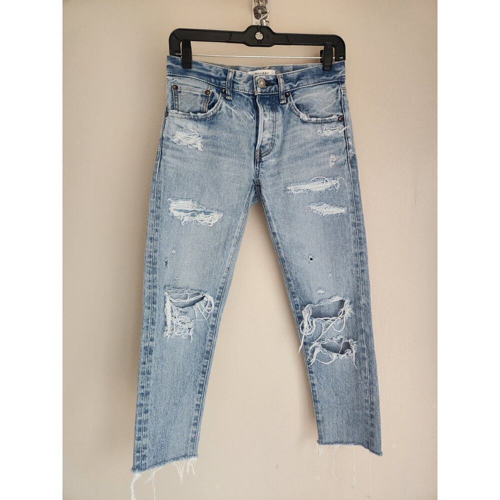 MOUSSY VINTAGE Cropped Distressed Tapered Skinny Jeans Sz 24 Inseam 23'' #1F414
